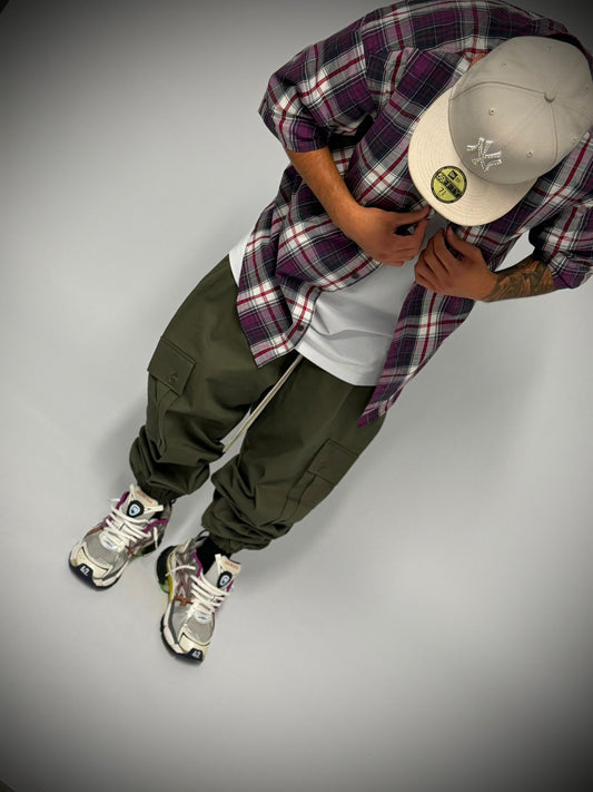 camicia a quadri viola