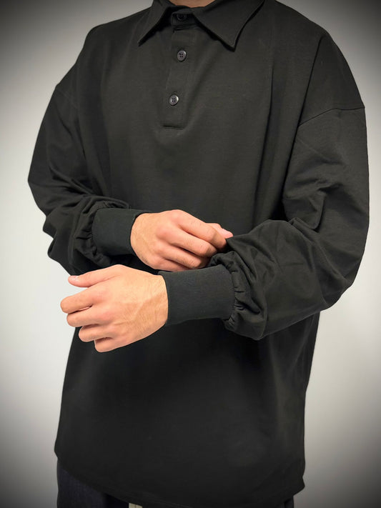 polo oversize a maniche lunghe nera