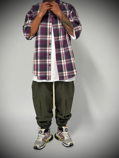 camicia a quadri viola