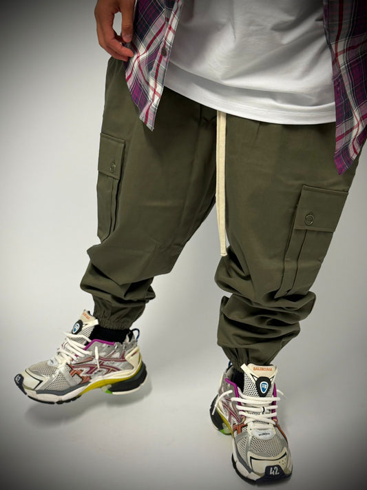 pantalone cargo verde fondo stretto